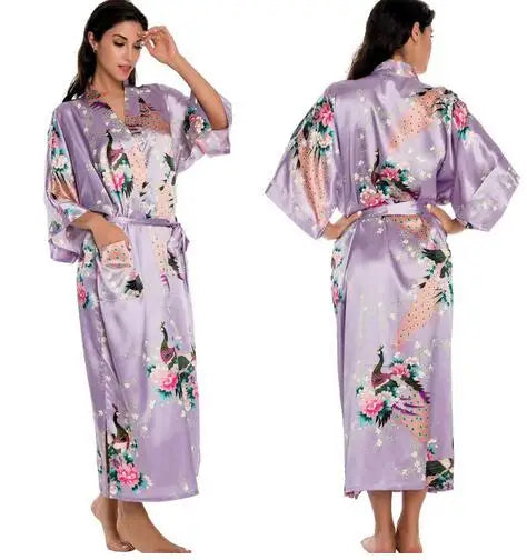 RB015 Satin Robes for Brides Wedding Robe Sleepwear Silk Pijama Casual Bathrobe Animal Rayon Long Nightgown Women Kimono XXXL