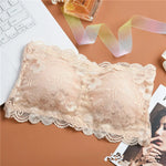 Women Floral Lace Bandeau Bra Strapless Padded Top Solid Color Bralette Lace Underwear Sexy Lingerie Solid Color Wrap Top