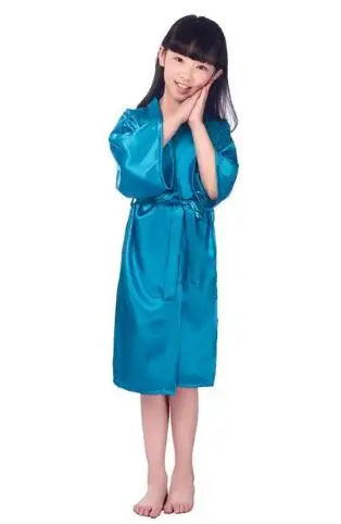 Baby Girls Kid Silk Satin Kimono Robes Bathrobe Sleepwear Wedding Flower Girl Night Dress