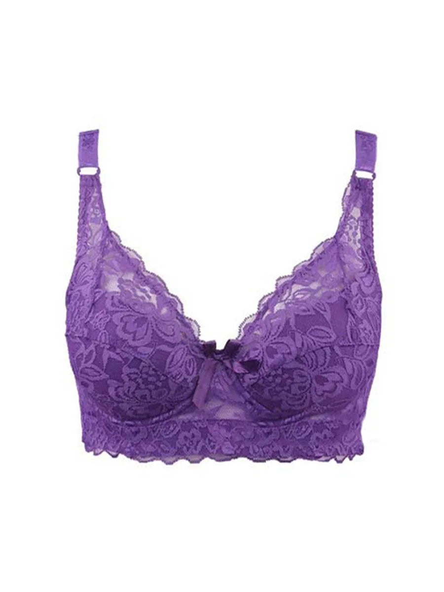42 44 46 underwear plus large size underwire top bh bralette lace Sexy Women's bra intimates deep V brassiere C D Cup Embroidery