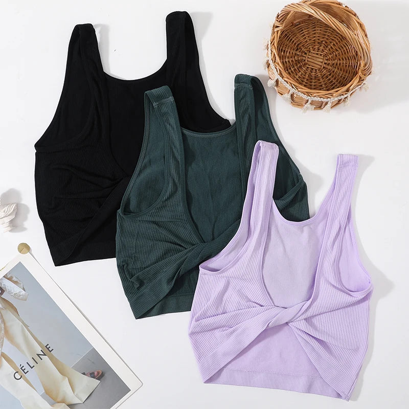 Women Rib Crop Top Seamless Tank Tops Sexy Underwear Deep V Streetwear Cropped Tee Summer Deep V Sports Camisole