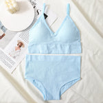 Women Bra And Panty Set Low Back Bra High Waist Briefs Female Sexy Lingerie Set Wire Free Brassiere Seamless Underwear Crop Top