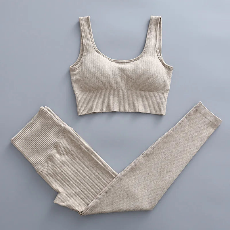 2/3 Piece Set Women Gym Wear Seamless Yoga Set Sports Bra Crop Top High Waist Leggings Fitness Sportswear Workout Outfits Woman