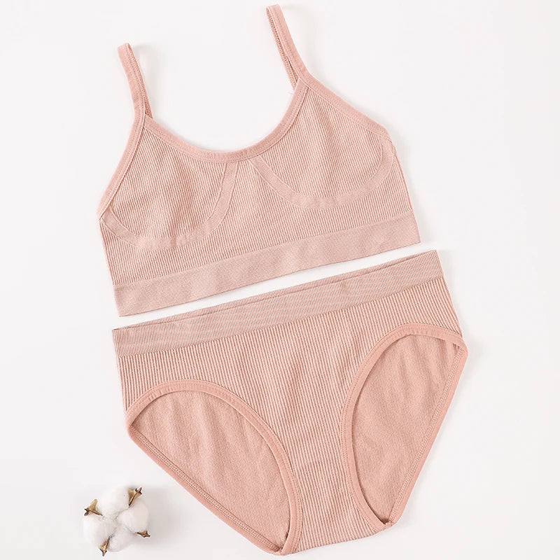 Women Seamless Bra Briefs Set Push Up Bra Top Sexy Lingerie Female U Back Crop Top Brassiere Underwear Set