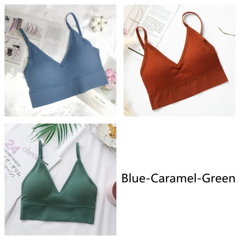 3Pcs/Set Women Sexy Crop Tops Seamless Bra Female Streetwear Sport Crop Top Tee Solid Color Underwear Lingerie Push Up Bra