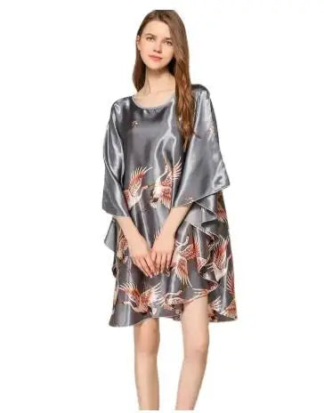 Summer New Chinese Style Satin Robe Dress Women's Sexy Loose Nightgown Sleepwear Vintage Kaftan Bathrobe Gown Plus Size