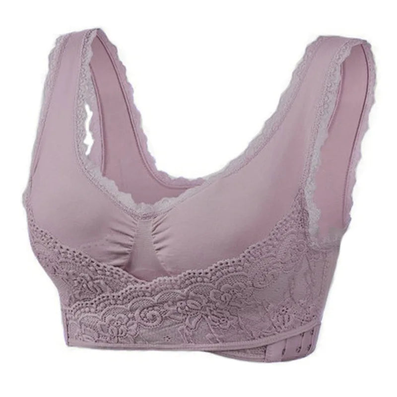 Front Cross Buckle Lace Bra Adjustment Gathering Women's Underwear Yoga Running Vest Seamless Without Steel Ring Brassiere