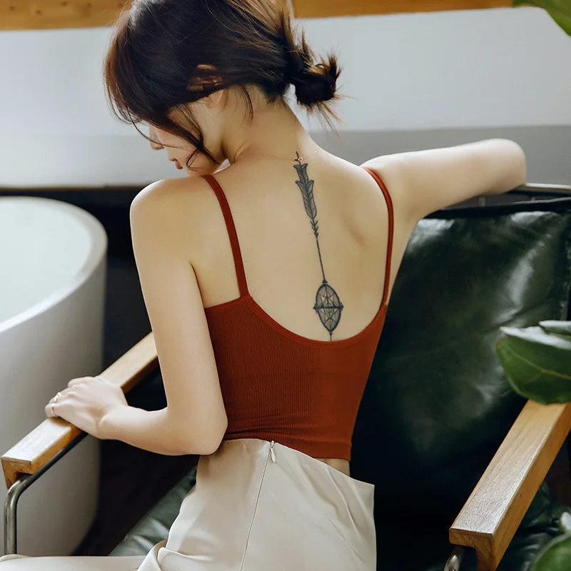 Women Tank Tops Sports Cropped Low Back Bralette Seamless Underwear Female Crop Top Sexy Lingerie Padded Camisole