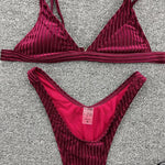 Ribbed Metallic Velvet Bikini Women Swimsuit Female Thong Swimwear Two Pieces Bikini Set High Cut Bathing Suit Swim Beachwear