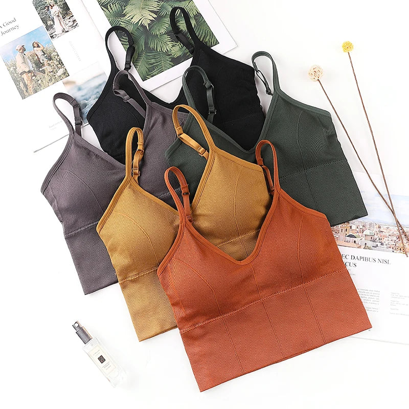 Women Tanks Top Low Back Crop Top Underwear Female Crop Sport Seamless Tops Sexy Lingerie Backless Removable Padded Camisole