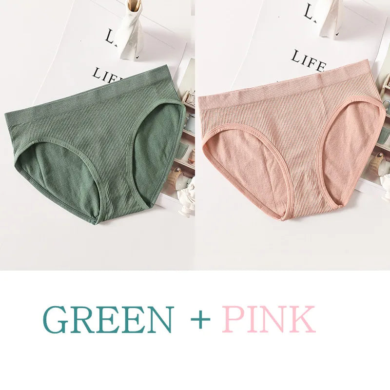 2Pcs/Set Women Panties Low Rise Briefs Seamless Underwear Female Full Coverage Back Bottoms Sports Underpants Sexy Lingerie M-L