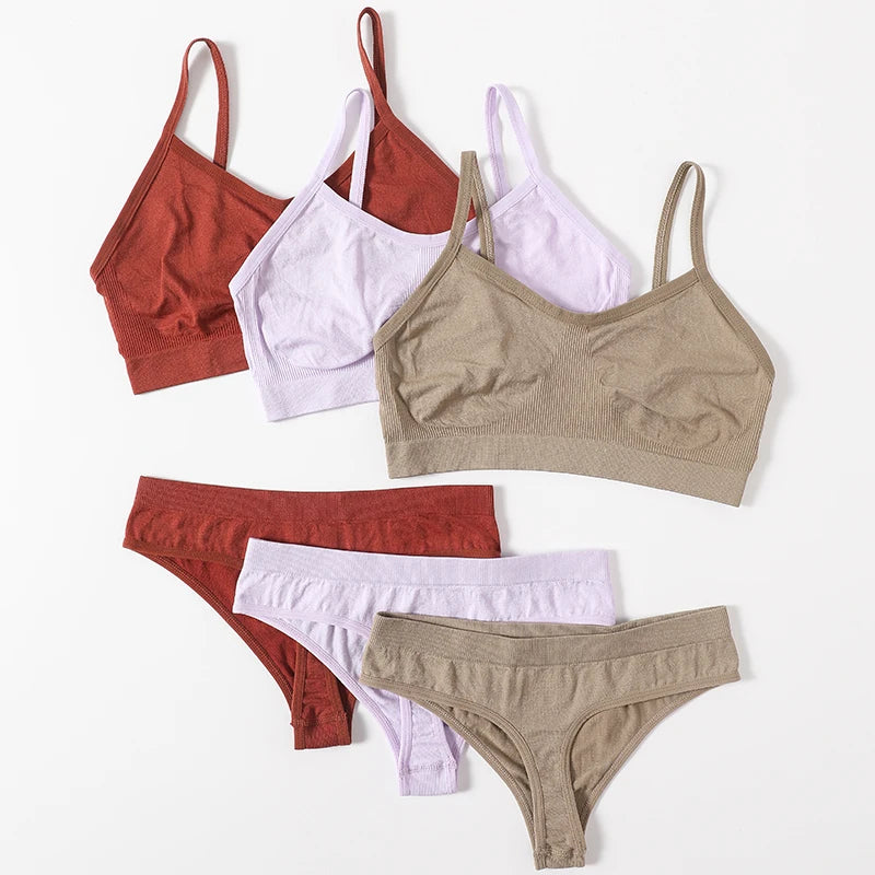 Women Seamless Bra And Panties Set Non-Wire Push-Up Bralette Female Low-Waist Thongs T-back Panties Sexy Lingerie Underwear Set