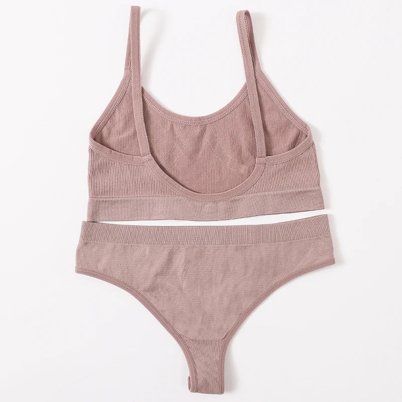 Sexy Women Bra Panties Set High Rise G-String Sports Bra Top Seamless Underwear Fitness Bra Top Female Lingerie Set Intimates