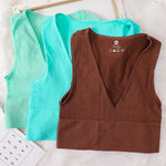 Summer Crop Top Women V-Neck Tanks Sexy Lingerie Sleeveless Short Tee Rib Fitness Underwear Sport Seamless Bra Tops Camisole