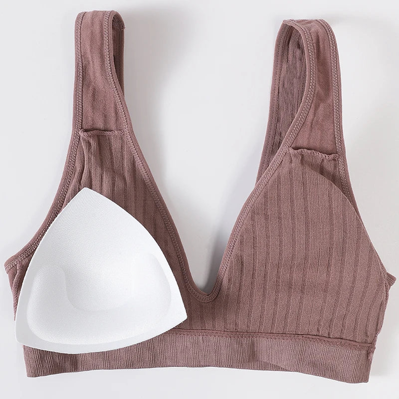 Women's Seamless Bra Panties Set Female Wirefree Brassiere Top Sports Underwear High Waist Briefs V Neck Sexy Lingerie Set