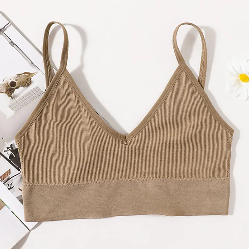 Seamless Bras For Women U-Back Sports Crop Top Sexy Lingerie Non-wire Thin Strap Ribbed No Pads Underwear V Neck Intimates M-XL