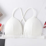 Front Closure Bra Deep V Bras For Women Thin Cross Straps Wire Free Brassiere Pdded Bralette Women's Underwear Sexy Lingerie