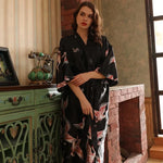 Hot Sale Black Summer Satin Kimono Bathrobe Women Bride Bridesmaid Wedding Robe Dress Gown Sexy Flower Long Sleepwear M-3XL