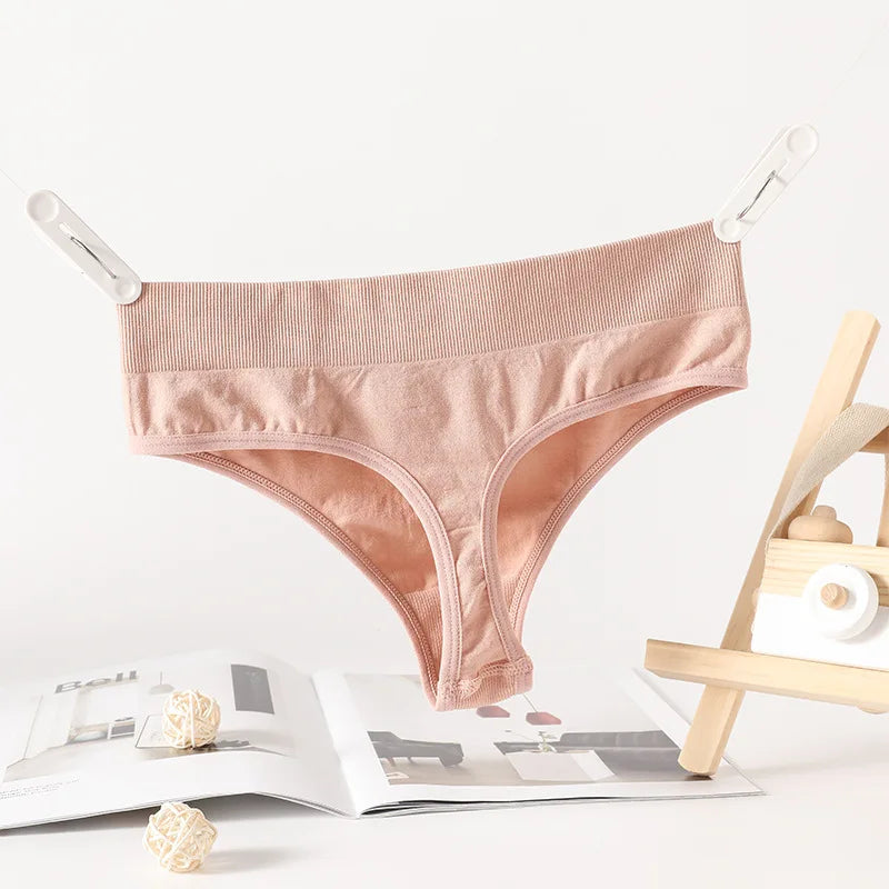 Breathable Cotton Lady thong Solid Color Women's T-back Sexy Elastic waistband T-Pants Seamless G-String Cotton Crotch Knickers