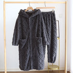 Winter Couple Flannel Pajamas Set Long Thickened Suit with Long-Sleeved Hooded Tops And Pants for Men /Women Home Comfort Wear