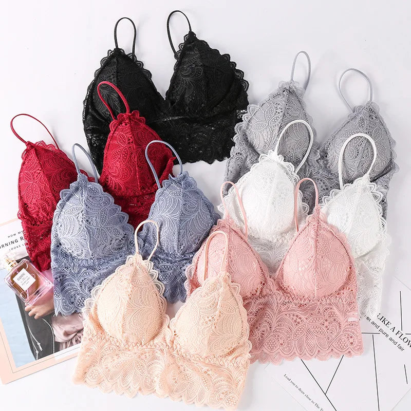 Floral Lace Bras Women Sexy Lingerie V-Neck Bralette Female Wire Free Underwear Beauty Back Push-Up Bra Brassiere