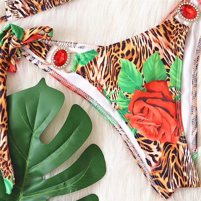 Halter Rhinestone Diamond Bikini Women Swimsuit Female Bikinis Metal Chain Swimwear Two Pieces Bikini Set Bathing Suit Swim Lady