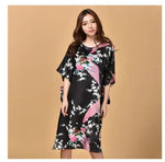 Plus Size Black Women's Summer Lounge Robe Lady New Sexy Home Dress Rayon Nightgown Large Loose Sleepwear Bathrobe Gown S002-B