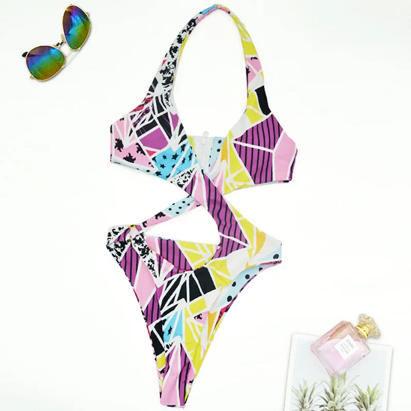 2025 Sexy High Cut Out Halter Female Swimwear One Piece Swimsuit Women Cross Bandage Monokini Bather Bathing Suit Swim Beachwear