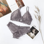 Women Floral Lace Bra And Panties Set Wire Free Bralette Low Rise Briefs Sexy Lingerie Set Ladies Lace Underwear Set