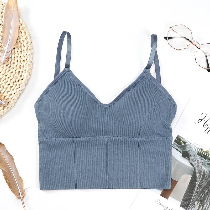 Women Tanks Top Low Back Crop Top Underwear Female Crop Sport Seamless Tops Sexy Lingerie Backless Removable Padded Camisole