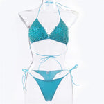 S - XL Halter Luxury Pearl Bikini Female Swimsuit Women Swimwear Two-pieces Bikini set Mini Micro Bather Bathing Suit Swim Lady