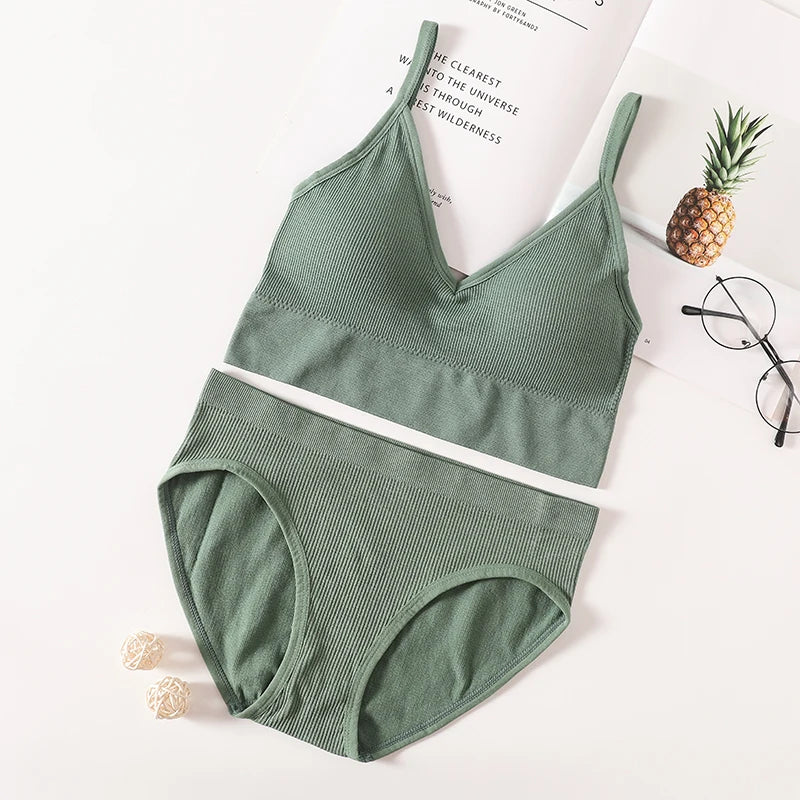 Women Bra Panties Set Seamless Bra Cropped Bralette Crop Top Low Back Brassieres Sexy Lingerie Push Up Bra Sexy Underwear Set