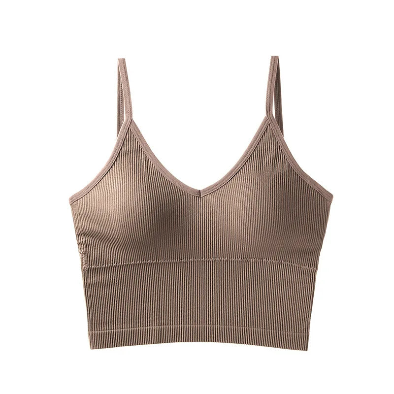 Women Tank Tops Sports Cropped Low Back Bralette Seamless Underwear Female Crop Top Sexy Lingerie Padded Camisole