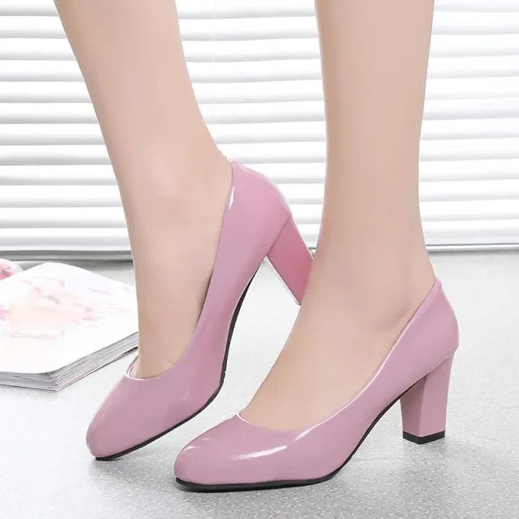 7CM professional shallow mouth single shoes female with round head slip black thick high heel ol work female shoes ert567
