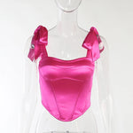 Women's Stain Bustier Tops Solid Color Bow Tie Strap Sleeveless Boned Corset Tops Summer Streetwear Tank Tops