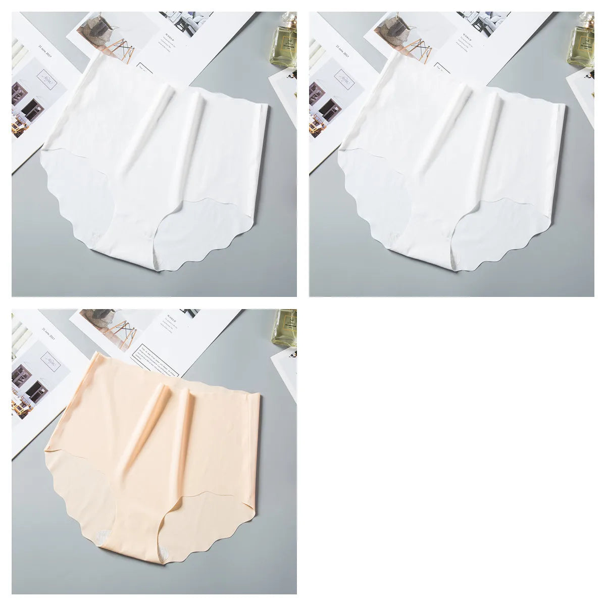 3Pcs/Set Women Ice Silk Panties Wavy Trim Seamless Underwear High Waist Panty No Show Briefs Invisible Ladies Lingerie M-XXL