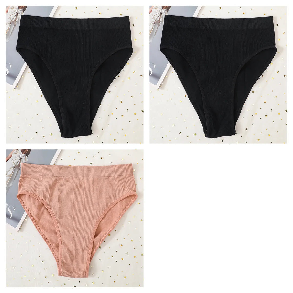 3Pcs/Set Seamless Panties Women High Waist Briefs High Cut Sports Bottom Underwear Female Stretch Rib Underpants Sexy Lingerie
