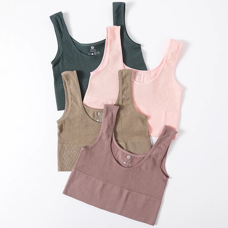 Women Crop Top Seamless Underwear Ribbed Bralette O Neck Bra Tops Female Bra Crop Top Fashion Tanks Top Streetwear Camisole