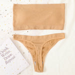 Women Strapless Bra And Panties Set Seamless Anti-Slip Tube Bra Sexy Underwear Brazilian Panties Ribbed Bandeau Lingerie Set
