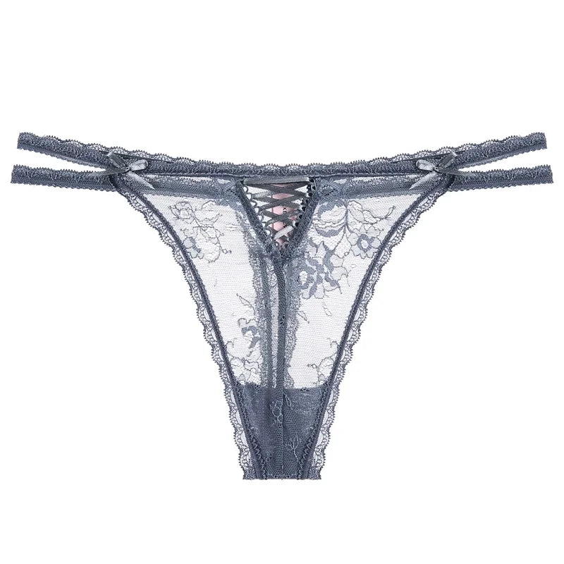 Seamless Invisible Female G-String Hollow Out Thin Belt Lady T-pants Sexy Cross-straps Thong Transparent Lace Women's T-back
