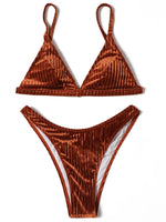 ZTVitality Sexy Push Up Bikini 2025 Hot Sale Straps Padded Bra Pit Strip Velvet Swimsuit Female High Leg Swimwear Women Biquini