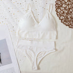 Women Sports Bra And Panties Set Seamless Bra U-Back Crop Top High Rise G-String Panties Thongs Underwear Sexy Lingerie Set