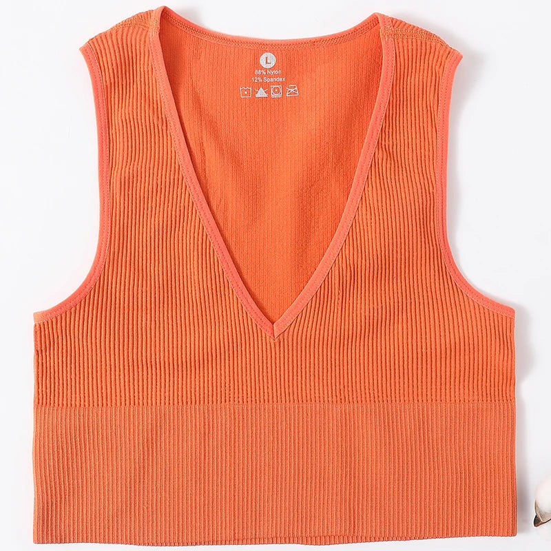 Deep V-Neck Crop Top 18 Colors Slim Fit Tank Stretchy Sleeveless Crop Vest Casual Ribbed Knit Top Low Cut Summer Camisole M-XL