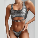 High Cut Metal Chains Bikini Women Swimsuit Female Swimwear Two Pieces Bikini Set Snake Skin Bather Bathing Suit Swim Beach Wear