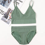 Women Seamless Bra And Panties Set U Back Bra Crop Top Sexy Lingerie Set No Pads Brassiere Low Rise Briefs Ladies Underwear Set