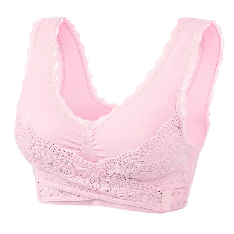 Front Cross Buckle Lace Bra Adjustment Gathering Women's Underwear Yoga Running Vest Seamless Without Steel Ring Brassiere