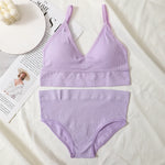 Women Bra And Panty Set Low Back Bra High Waist Briefs Female Sexy Lingerie Set Wire Free Brassiere Seamless Underwear Crop Top