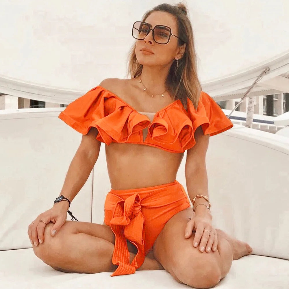 Two-Pieces Women Floral 2025 Push-Up Padded Bra Ruffles Bandage Bikini Set Swimsuit Swimwear Bathing Suit Beachwear Biquini
