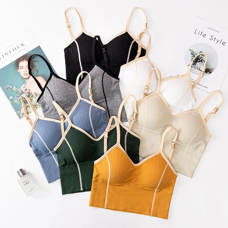 Women Bra Tank Crop Top Seamless Underwear Female Crop Tops U-shaped Back Sports Intimates Sexy Lingerie Padded Camisole Femme