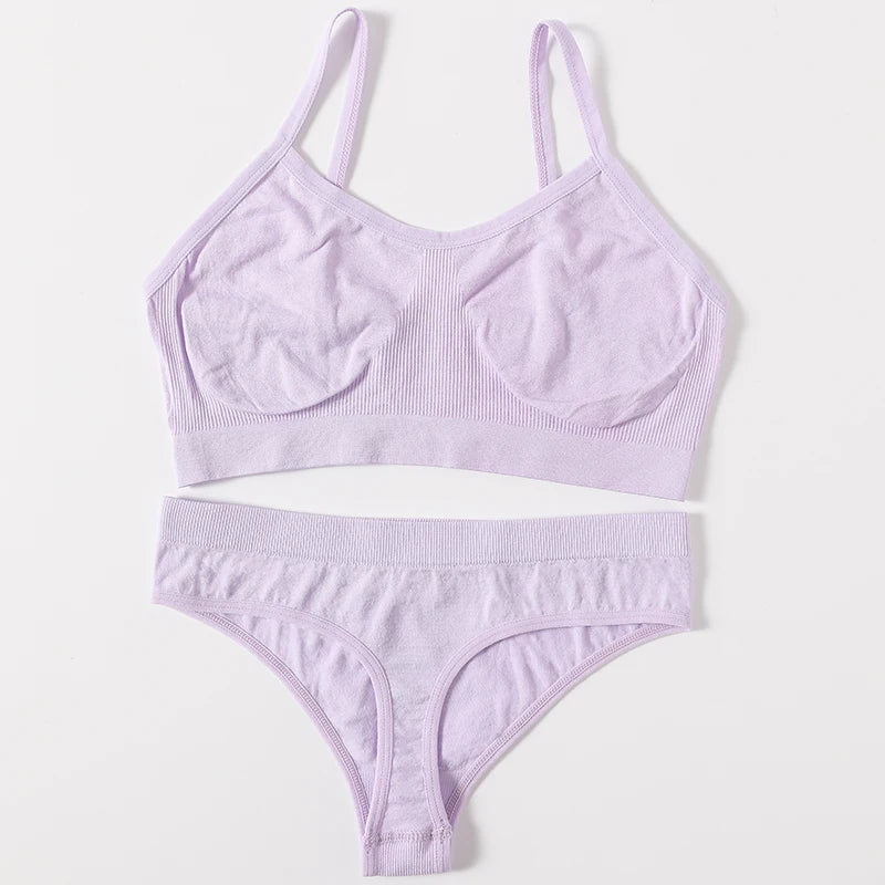 Women Buttery Soft Bra And Panties Set Push-Up Unlined Brassiere Breathable Ribbed Underwear Stretchy Crop Top Sexy Lingerie Set